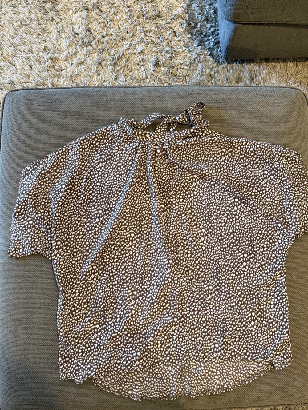 SHEIN Brown & White Tie-Neck Printed Blouse